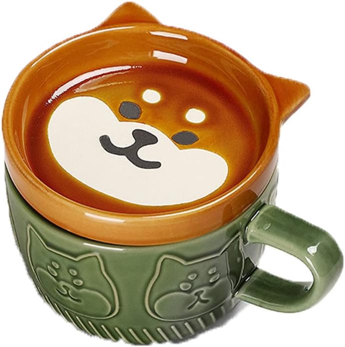 Leuke Keramische Shiba Inu Panda Koffiekop Deksel Thuis Paar Melk Ontbijt Cup Water Cup (Groen)