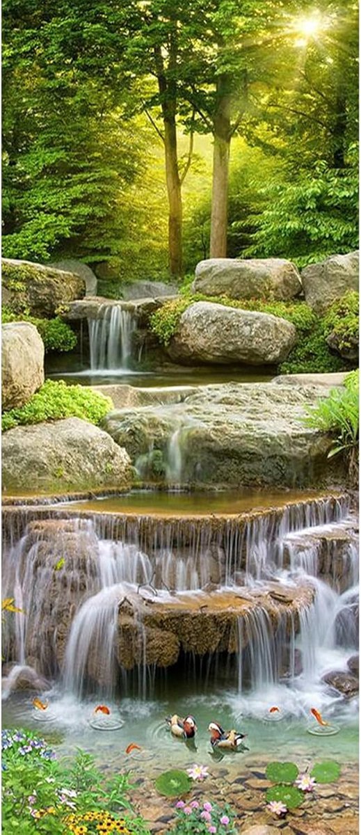 Diamond Art Waterval Landschap 50 x 110 cm - Forest Crystal Art Boom Sunrise - Diamond Painting Sunset Bloemen