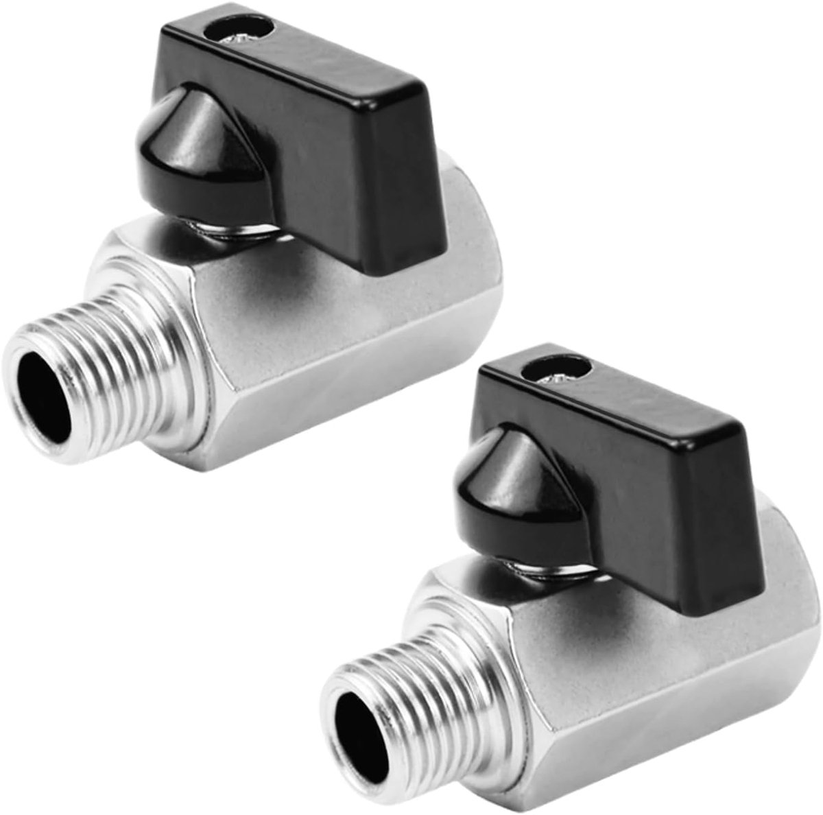 2 stuks mini-kogelkraan, 1/4 inch, afsluitkraan 1/4 inch (1/4 inch IG x 1/4 inch AG), koolstofstaal afsluitkraan, ballonkraanschakelaar, DN8, oppervlak parelnikkel-corrosiebeschermingsproces