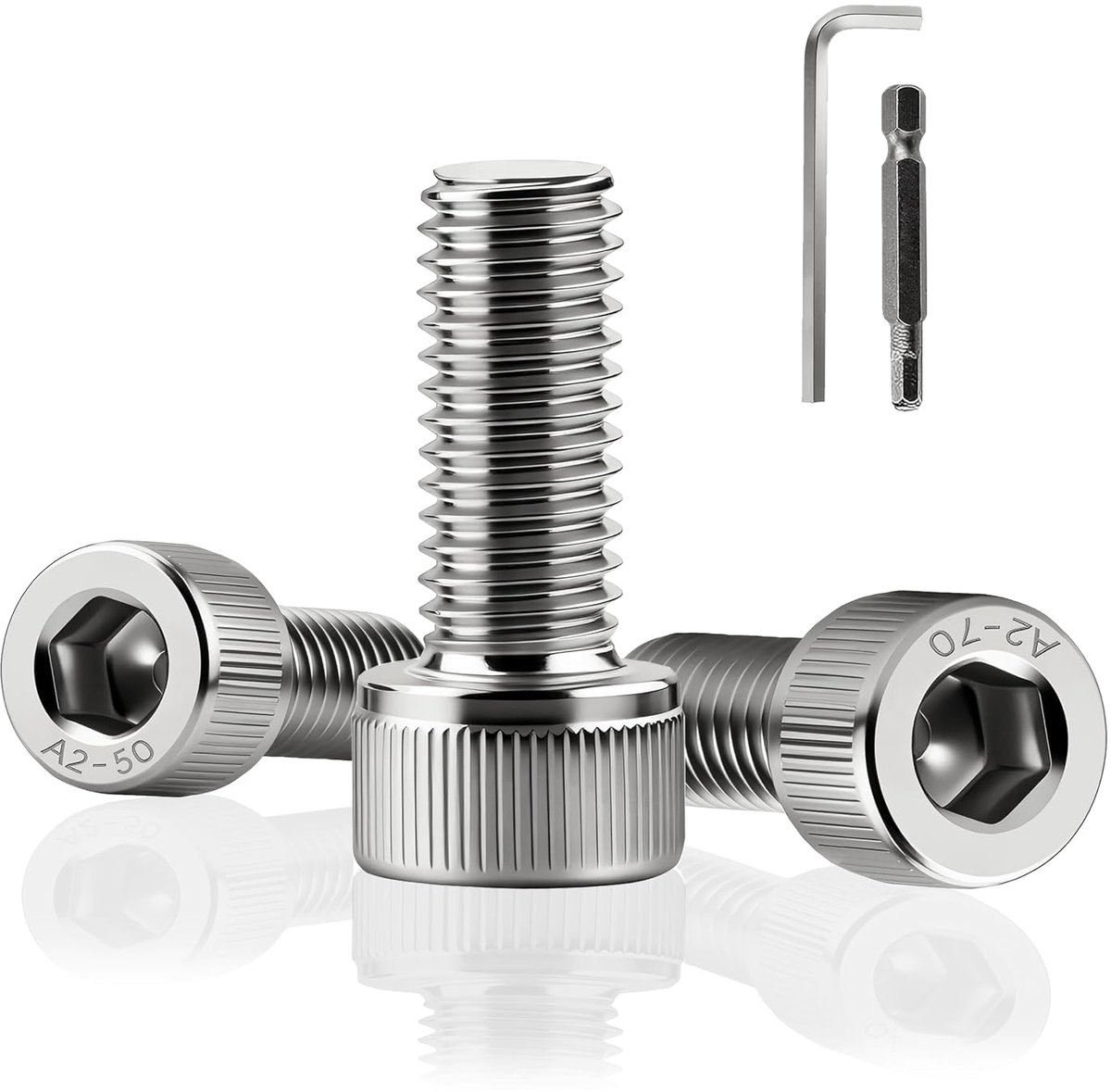 140 stuks cilinderbouten, M3 x 8 mm cilinderkopschroeven, volledige schroefdraad, roestvrij staal A2 V2A, binnenzeskantschroeven met inbussleutel en bit voor industriële machines en