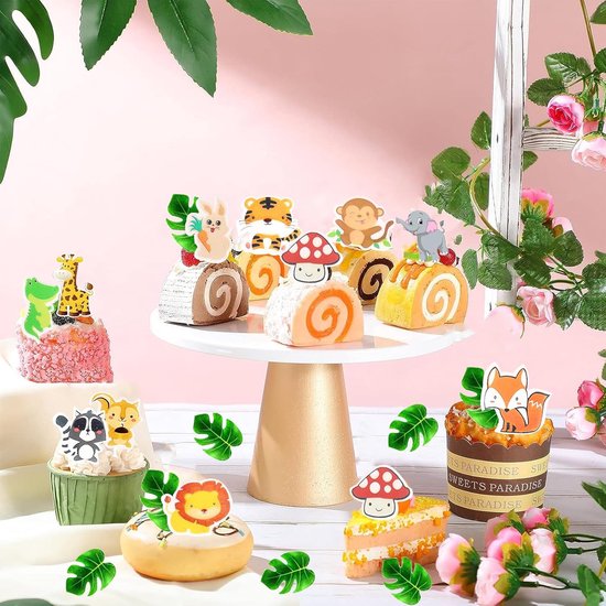 Eetbare Taartdecoratie Jungle, Muffin en Cupcake-Toppers met Dieren, Bosdieren Voor Verjaardag — afbeelding 3