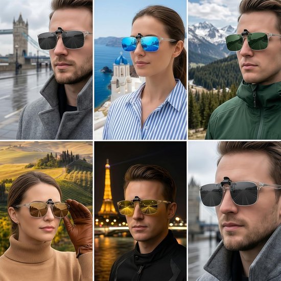 Zonnebril Heren Sunglasses Clip On Voor Brildragers Vissers Wandelaars Outdoor Activiteiten UV-bescherming Multicolor — afbeelding 5