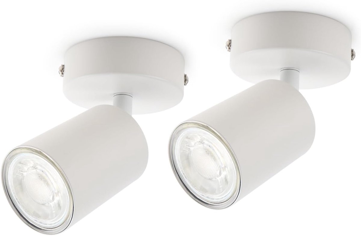 plafondlamp 1-flammig, draai- en zwenkbare plafondspot, spotlamp, wandspot, GU10 (zonder lichtbron), retro/vintage plafondlamp, 230V, wit, voor woonkamer, slaapkamer, keuken (2 stuks)