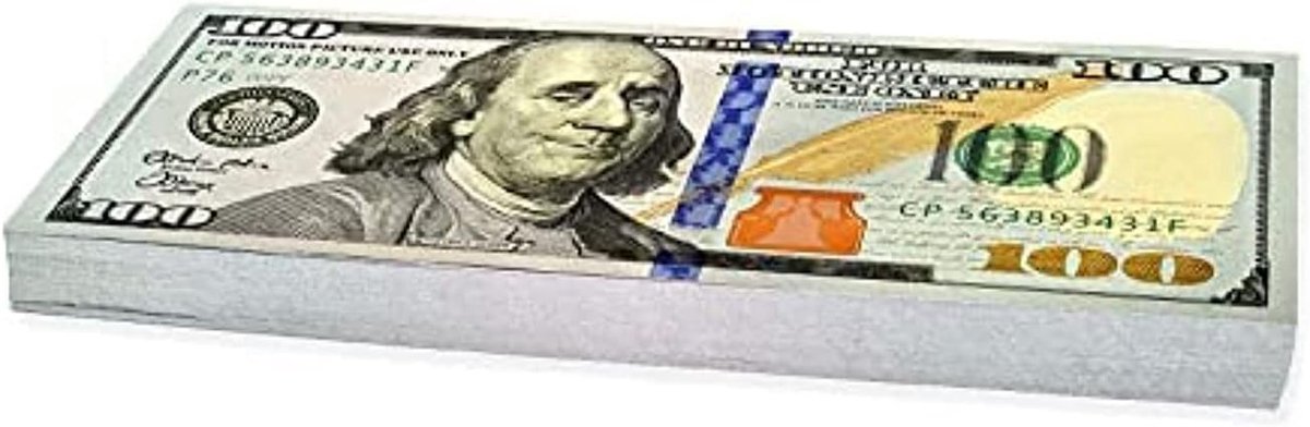 Cash Dollar-bundel 100 x $ 100 (werkelijke grootte), geld om te spelen, Props Money