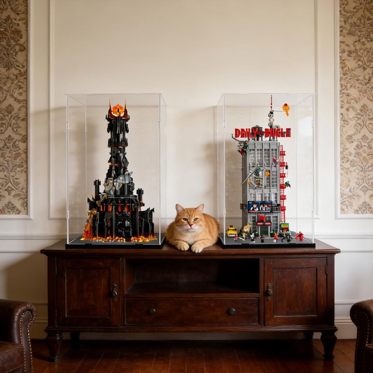 Acryl Vitrinekast voor Lego 10333 Lord of the Rings 76178 | Acryl Displaydoos voor Daily Bugle Opslagspeelgoed Model Sculptuur Display Verzamelstukken, Zwart Interieur 50x35x85cm
