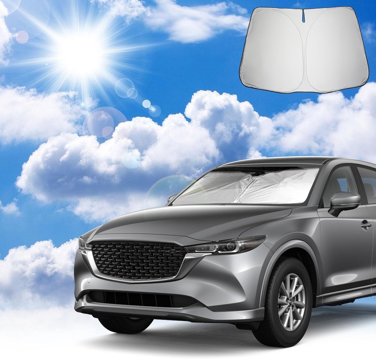 Voorruit, compatibel met Mazda CX-5 KF 2017-2025, CX 5, zonneklep, afdekking voor voorruit, Mazda CX-5, accessoires, zonwering, opvouwbaar, uv-bescherming