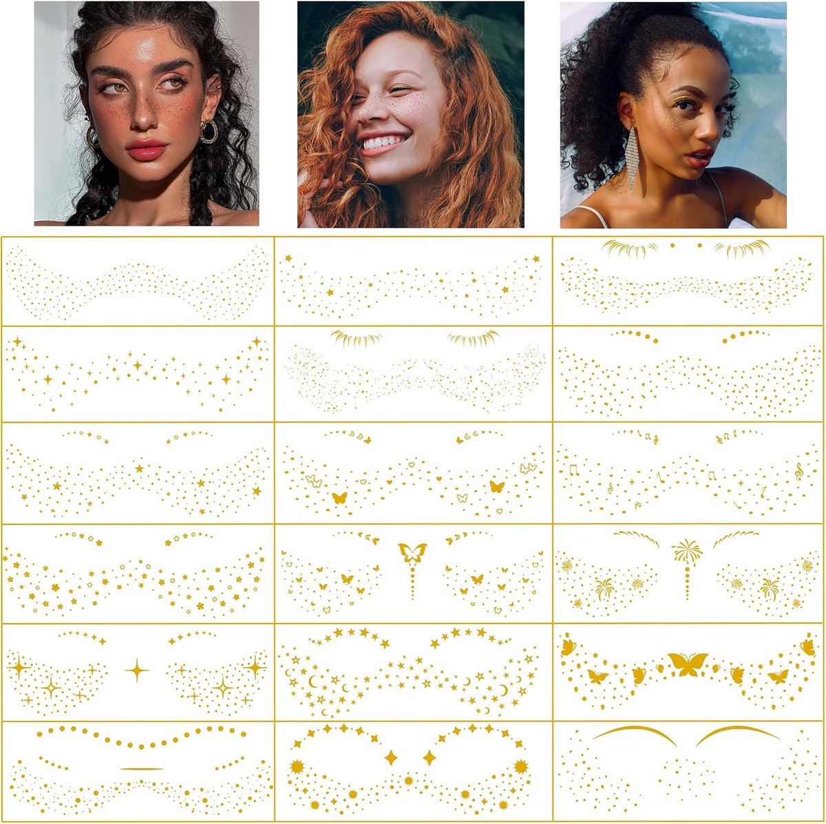 Tijdelijke Tatoeages, Make-uppatches, Glinsterende Neppe Sproetenstickers voor Vrouwen, Festivals, Concerten, Feesten, Cosplay, Cosmetica, Halloween, Kerstmis