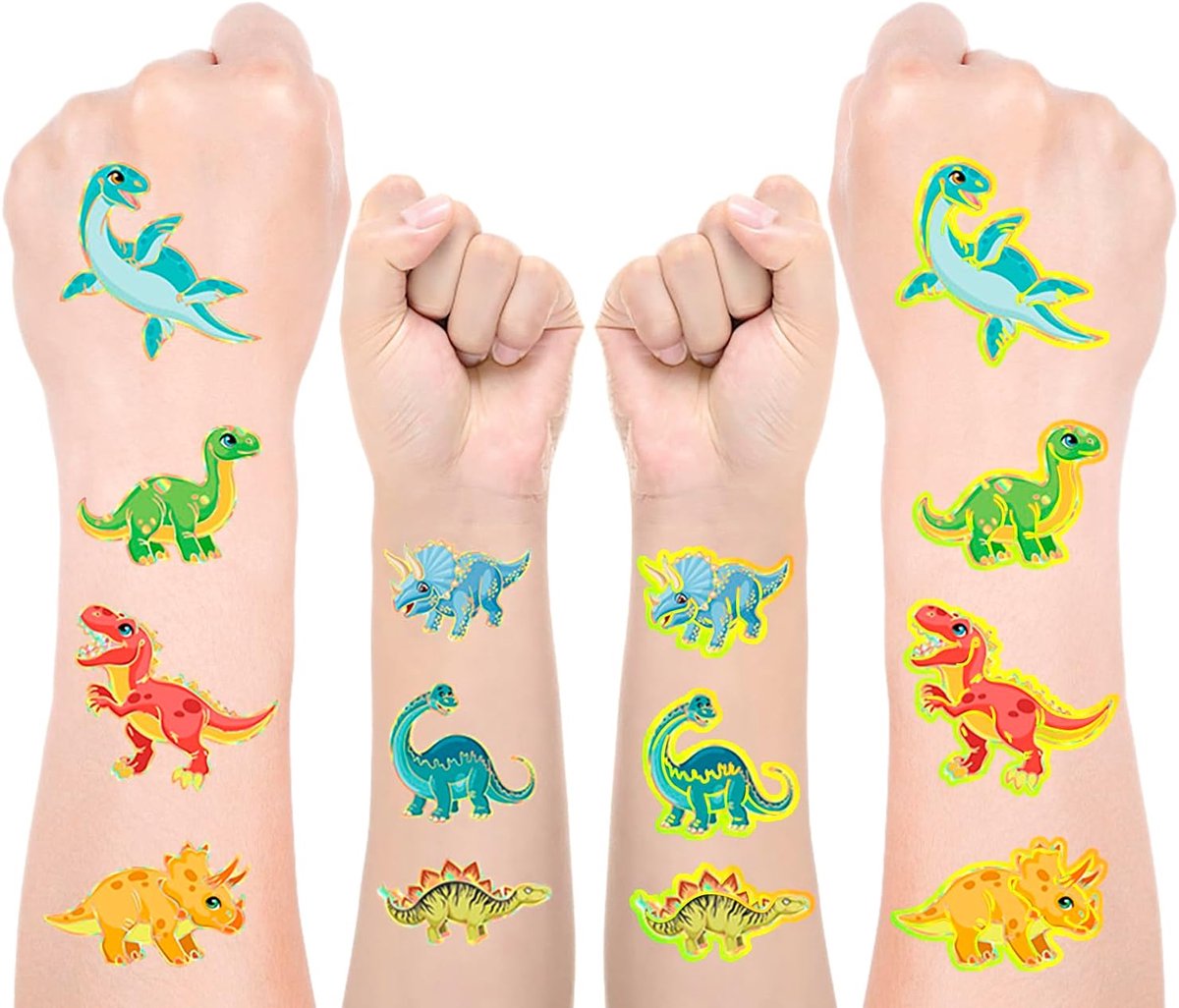 Tatoeageset voor kinderen, voor jongens en meisjes, glittertattoos, huidvriendelijk, waterdicht en zweetbestendig, dino-tatoeage voor kinderen.