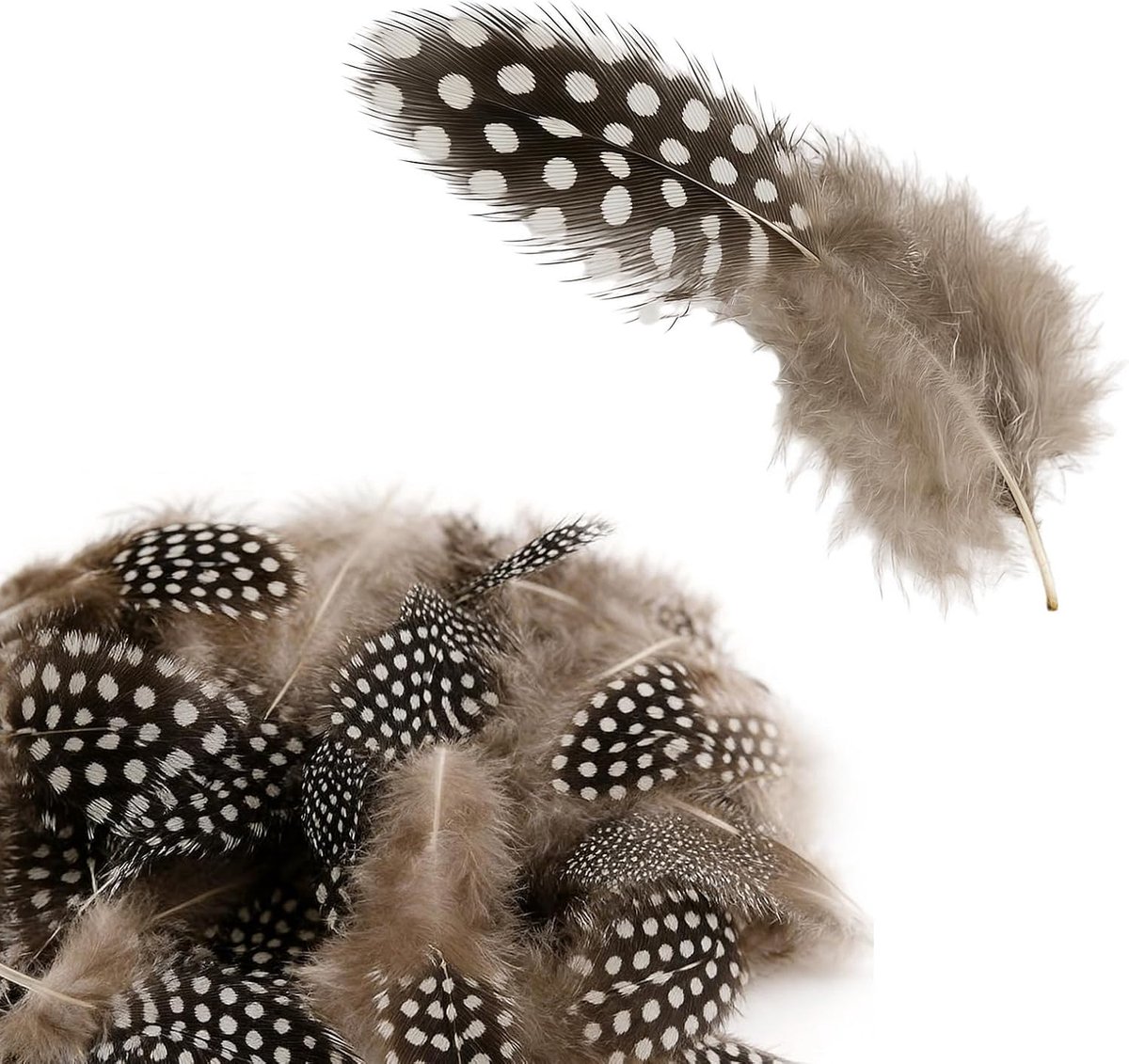 Veren om te knutselen, 4-9 cm, natuurlijke veren, bruin gespikkeld, knutselveren voor dromenvangers, decoratieve veren, Pasen, doe-het-zelf kunsthandwerk, decoratie