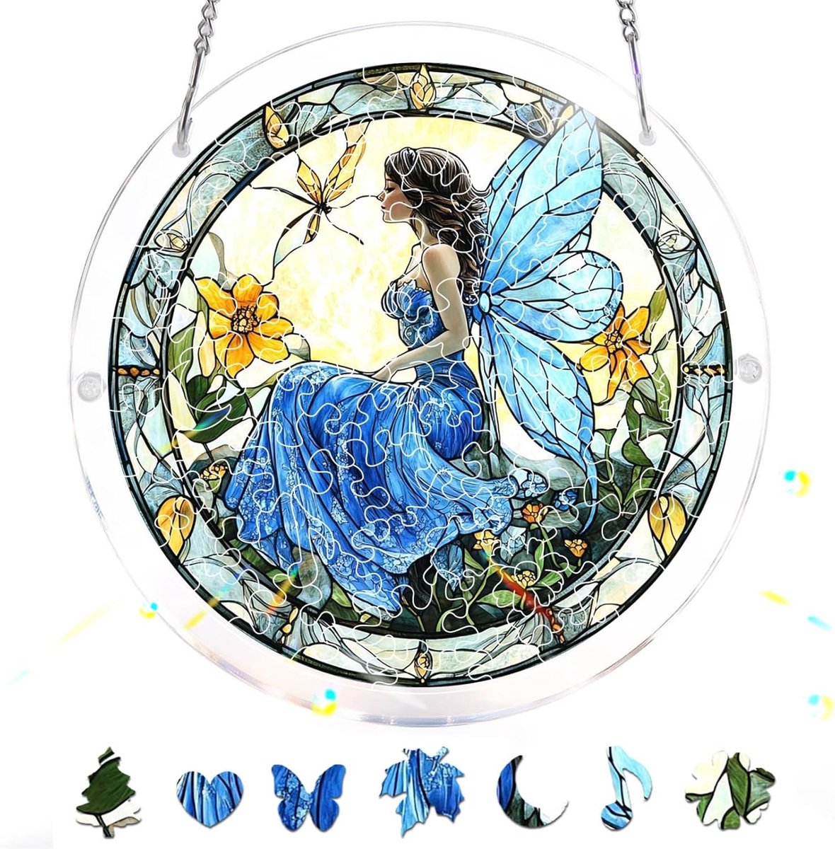 83-Delige Acryl Puzzel-Zonnvanger –Engel Raamhanger in Glas-in-Loodstijl, Creatief Moederdagcadeau, Zonnvanger-Decoratie Voor Tuin & Huis, Verjaardagscadeau, 18x18 cm A235