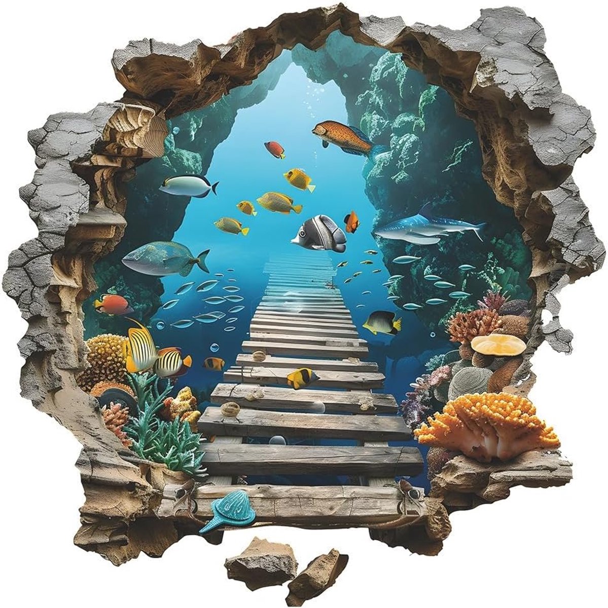 Muursticker 3D Muursticker Onderwaterwereld Vloerstickers Muursticker Vis Zee Aquarium Tropische Vissen Kinderkamer Woonkamer Babykamer Slaapkamer Wanddecoratie (Onderwaterwereld)