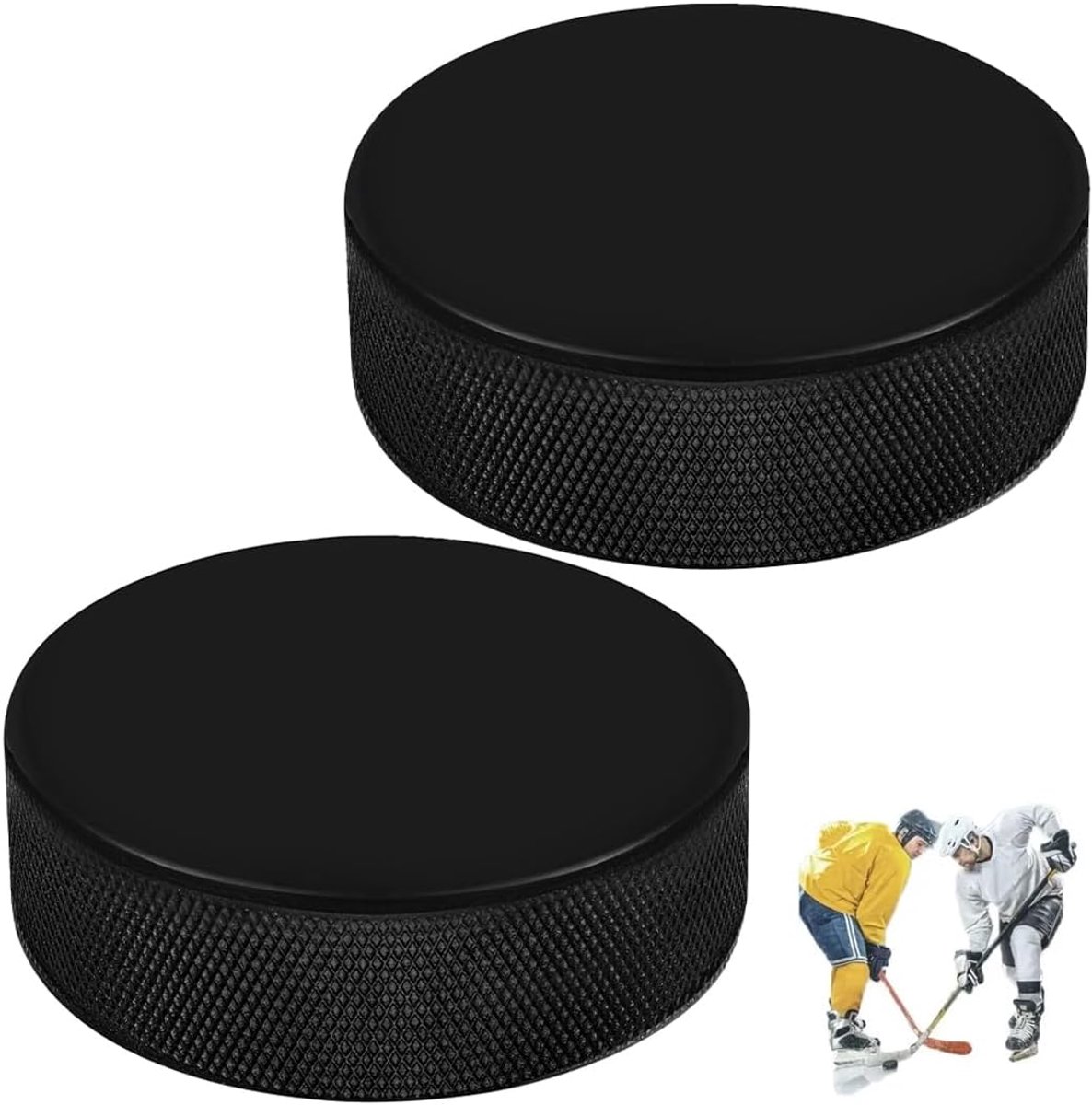 Pucks, 7,5 cm diameter, 2 cm dik, slijtvast, glad voor ijshockeys (zwart), A, product_type: officieel voor volwassenen, material: massief rubber