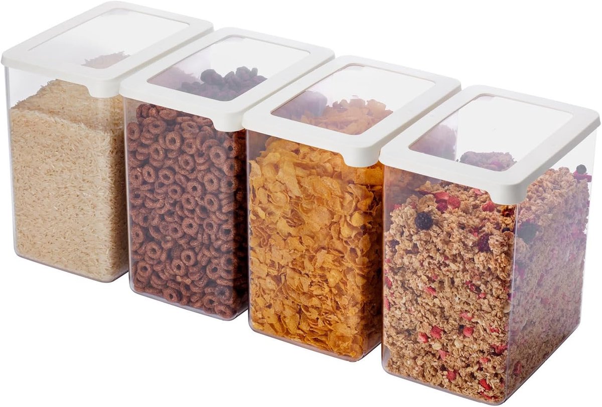 Doorzichtige luchtdichte droogvoedselcontainers met deksels, 3,5 l, set van 4, BPA-vrij, vaatwasmachinebestendig - stapelbare