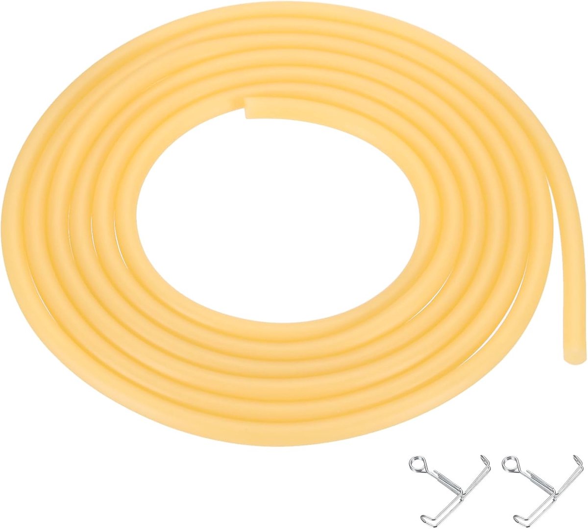 10ft natuurlijke latex rubberen buis, 3/16" (5 mm) ID x 5/16" (8 mm) OD Sling Shot rubberen buisbuis met slangklemmen voor oefening, stretching, laboratorium, huisslangbuis