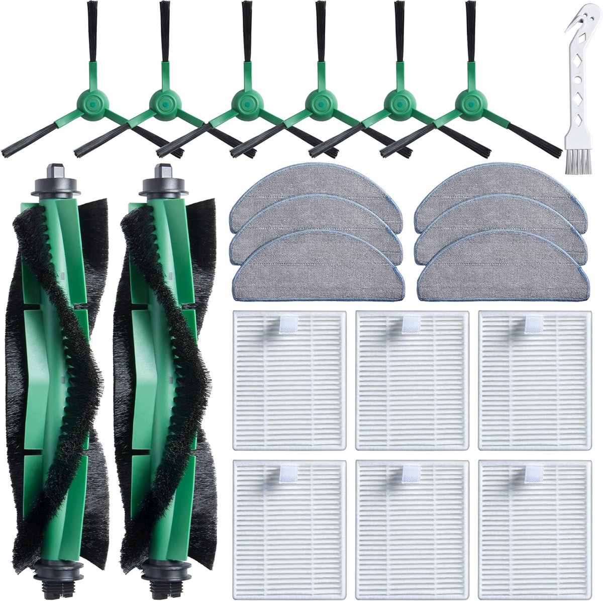 21 Stuks Accessoireset voor iRobot Roomba Combo 2 Essential Y0140/Y0112 | Y0110/Q0120/Q0520, voor Roomba 105 Combo, 2 handborstels, 6 filters, 6 zijborstels, 6 dweilpads, 1 reinigi