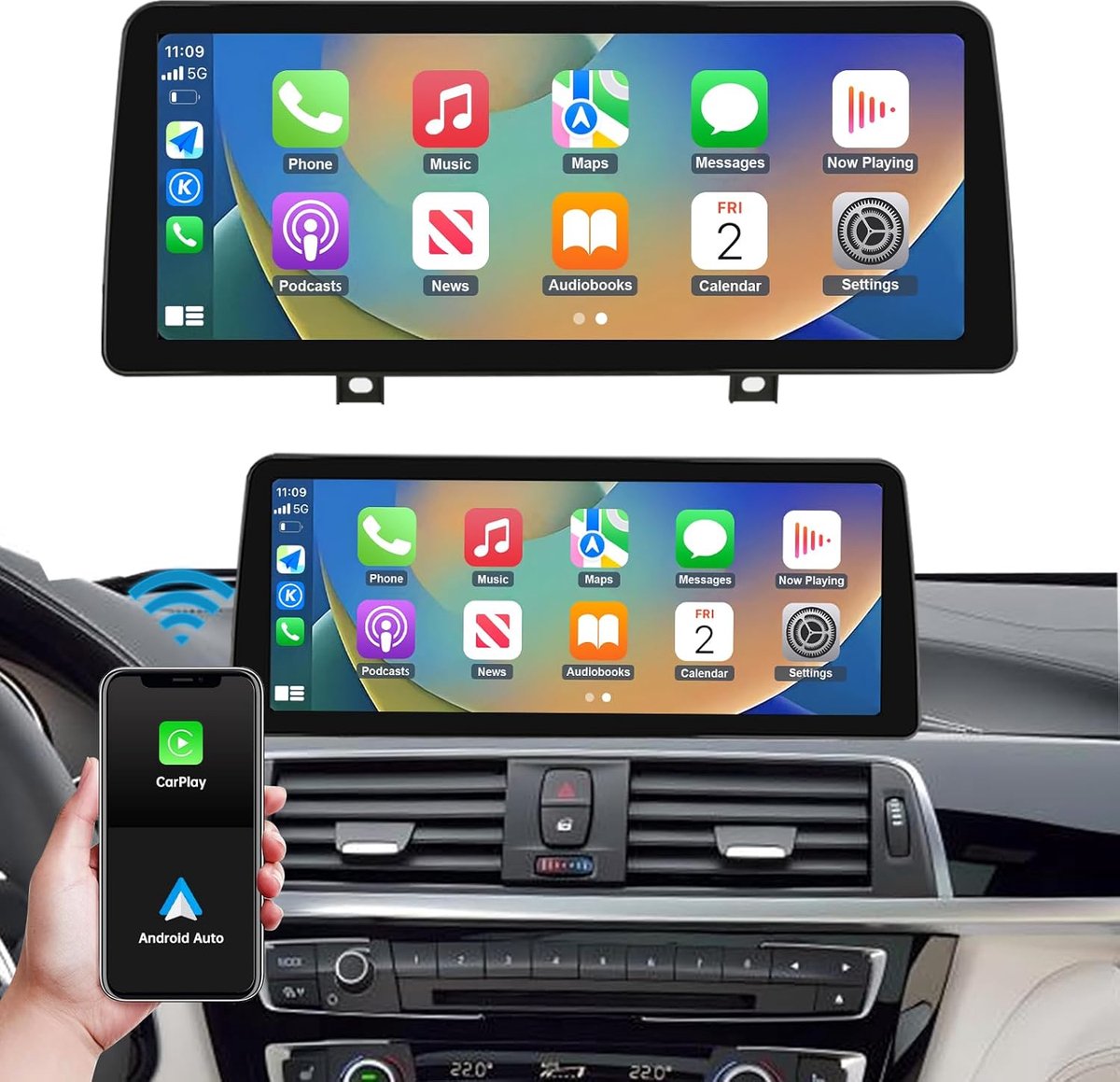 12.3 Inch Touchscreen Autoradio - Draadloze Carplay & Android Auto - Navigatie & Camera Ondersteuning - ShopVlot