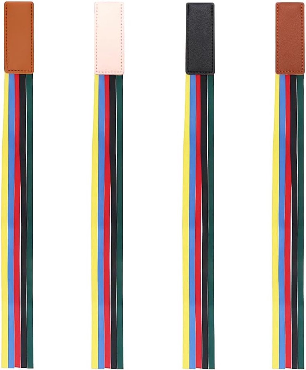 Thijox - 4 stuks bladwijzers van kunstleer met gekleurde linten voor boeken, bijbel, leesaccessoires, zwart, roze, bruin, kaki, 7x3cm, perfect voor bo