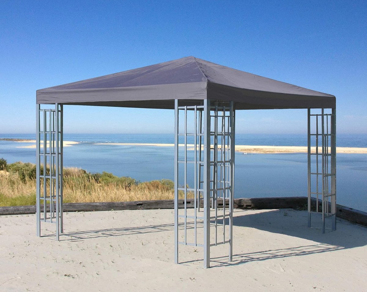 SnelShoppen - Tuinpaviljoen 3x3 m - Metalen Partytent in Antraciet RAL 7012 - Sterke Steunen - Ideaal voor Feesten, Tuin en Camping