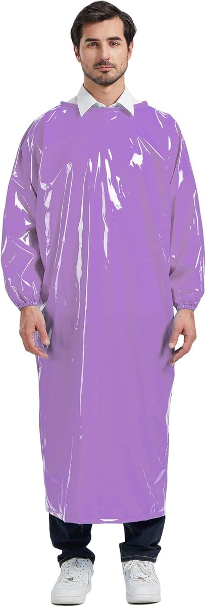 Unisex Lange Mouw TPU Werk schort Waterdichte Chef Schort Overall Bib Schort Eco-vriendelijke Glad Voor Huisdier Grooming Vaatwassen Keuken Koken, Paars, Eén Maat