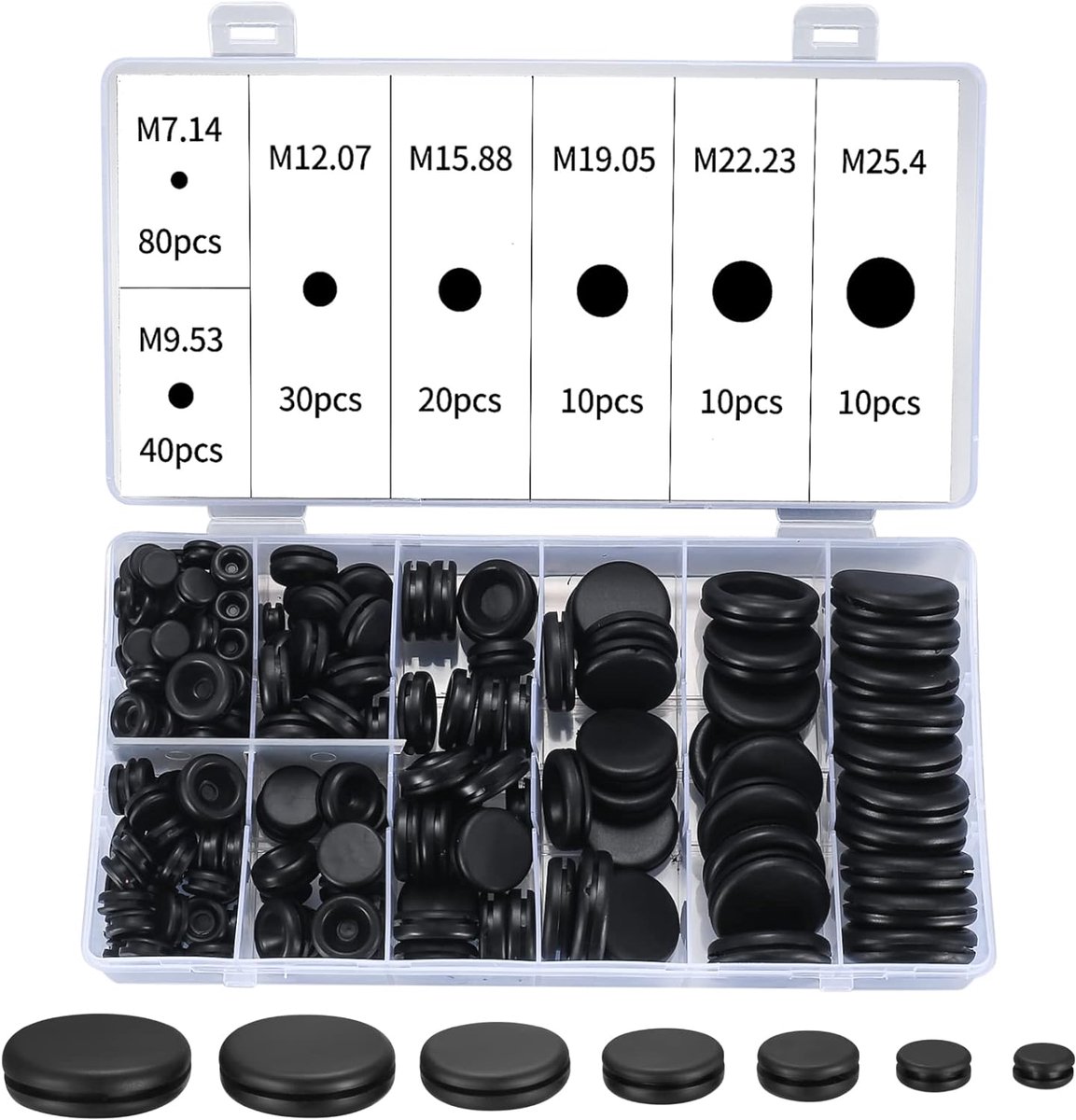 Rubber Cable Grommet, Set of 200 Rubber Caps for Cables, Black Assortment of Rubber Washers, Blind Plugs for Cables - ShopVlot