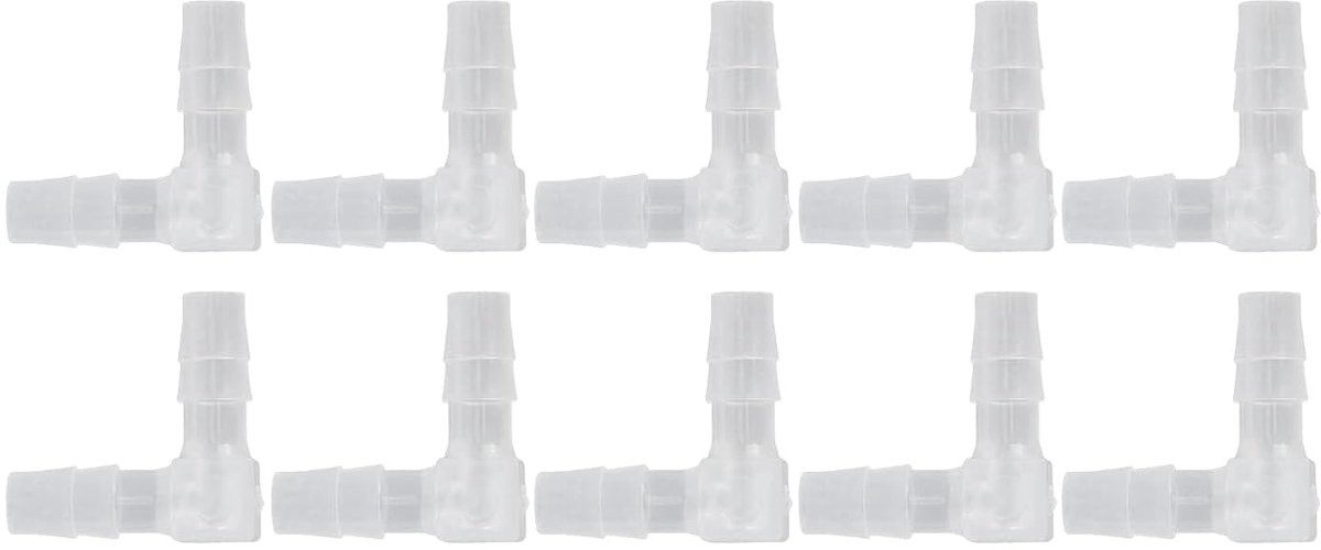 SnelShoppen - 10x Plastic Buiskoppeling 90 Graden Elbow 6mm - Duurzaam, Lichtgewicht, PE Materiaal, Barbed Wire Adapter voor Tuin, Keuken en Waterleid