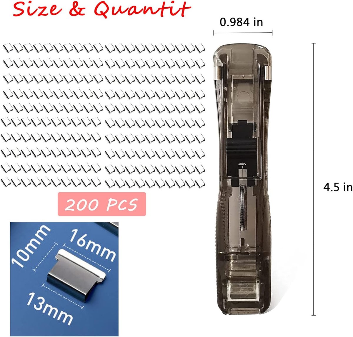 Stapler with 200 Reusable Refill Clips, 1 Piece - Staples without staples, with 200 reusable stainless steel refill - ShopVlot