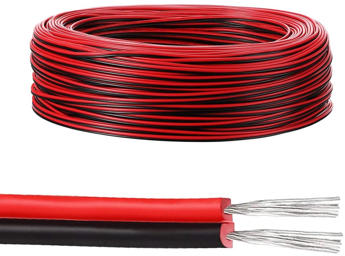SnelShoppen - 22 AWG Elektrische Draad, 20 m, 0.33 mm², Dubbele PVC Kabel, Koperdraad, 2-Polige Siliconen Kabel voor LED Strips en Elektronische Bedra