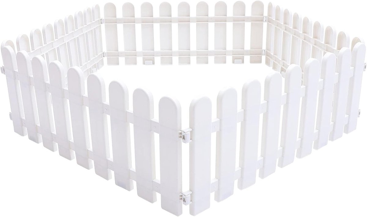 SnelShoppen - 5 Stuks Plastic Witte Decoratieve Tuinhekken Panelen - Tuinrandafscheiding - Slagvaste Hekjes voor Bloembedden en Planten - 50x20cm - We