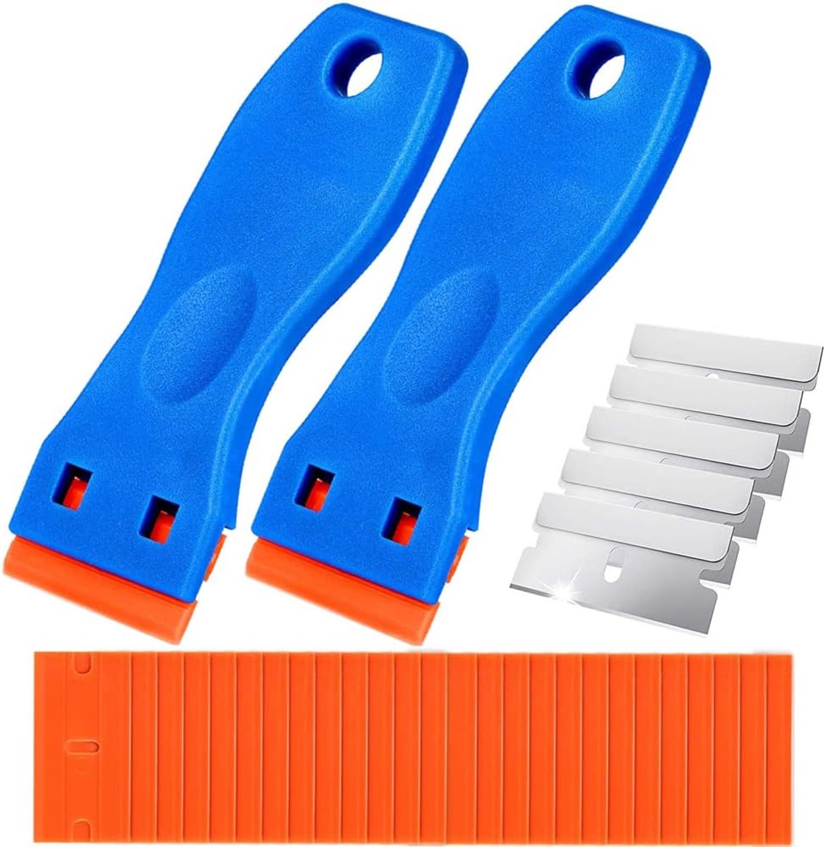 GUUZI Blue Double Sided Plastic Razor Scrapers with Contoured Handle for Scraping Labels Glass Vinyl Tool Application - ShopVlot