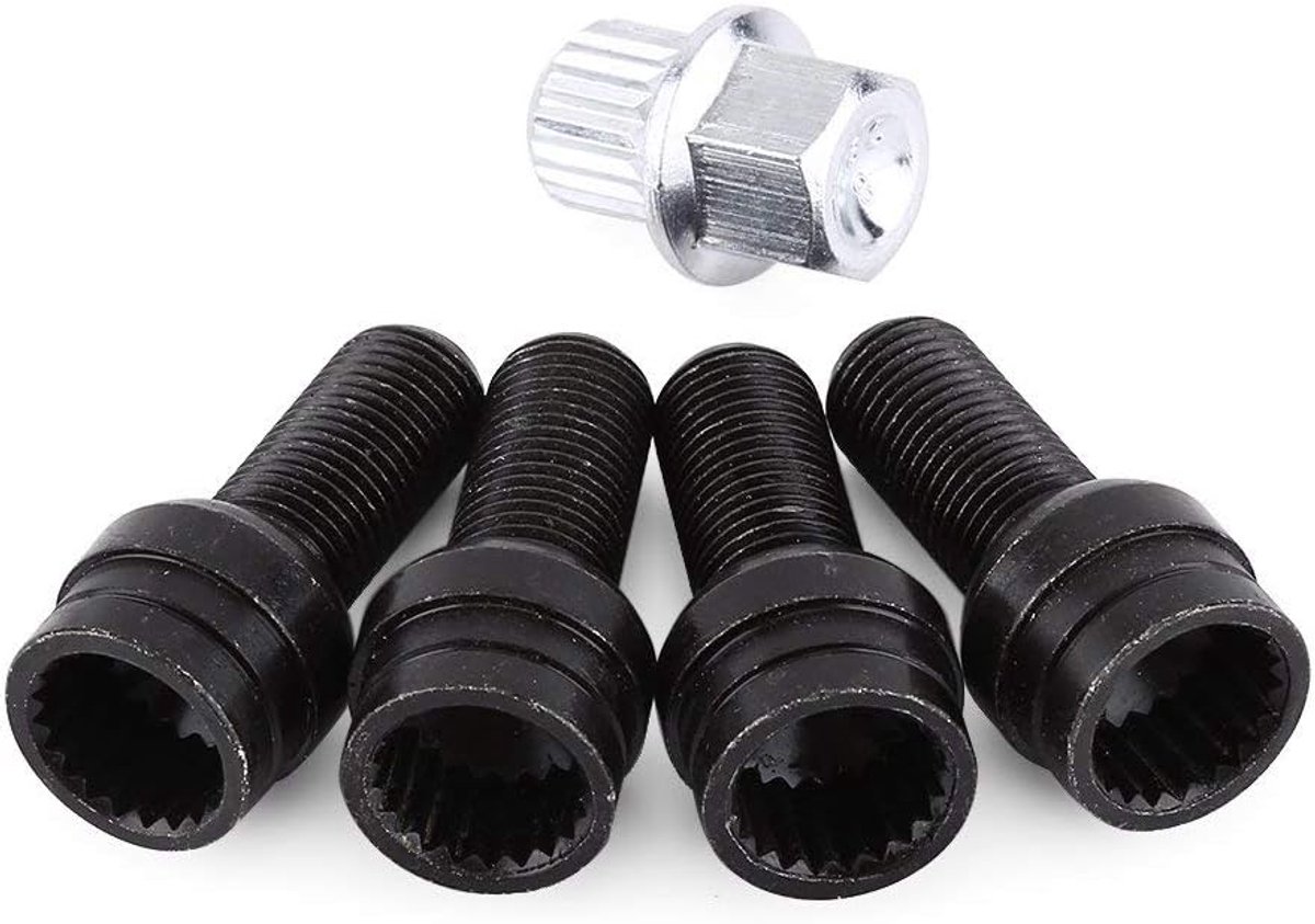 Wheel Bolts, 4+1 M14*1.5MM Black Steel Wheel Bolt and Lock Nut Set with Wrench - ShopVlot