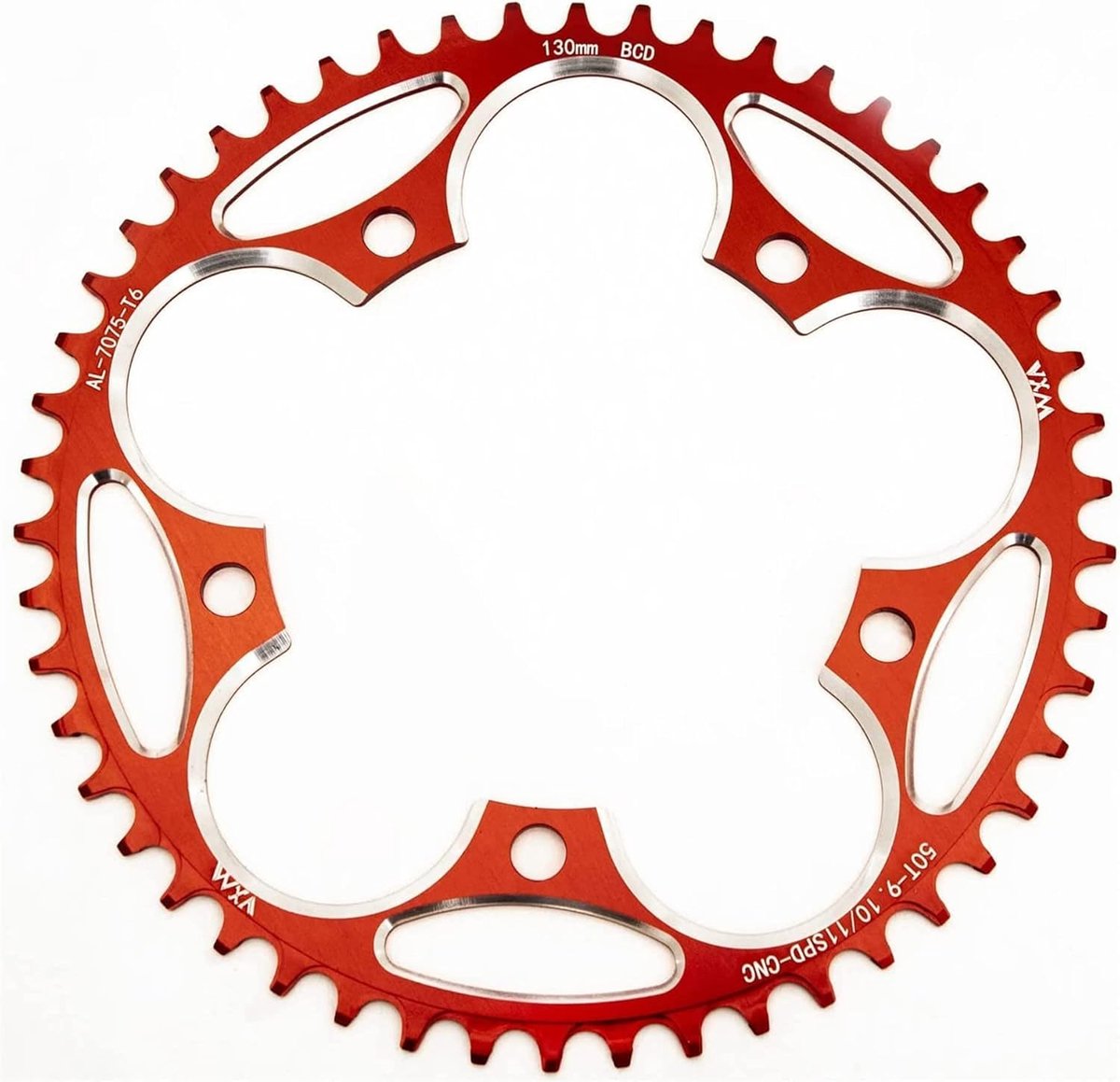SnelShoppen - Fietskettingtandwiel 130 BCD 58T Rood Rond voor 8 9 10 11 12-Snelheid Racefiets - Eenvoudige Installatie, Narrow Width, CNC Gegraveerd