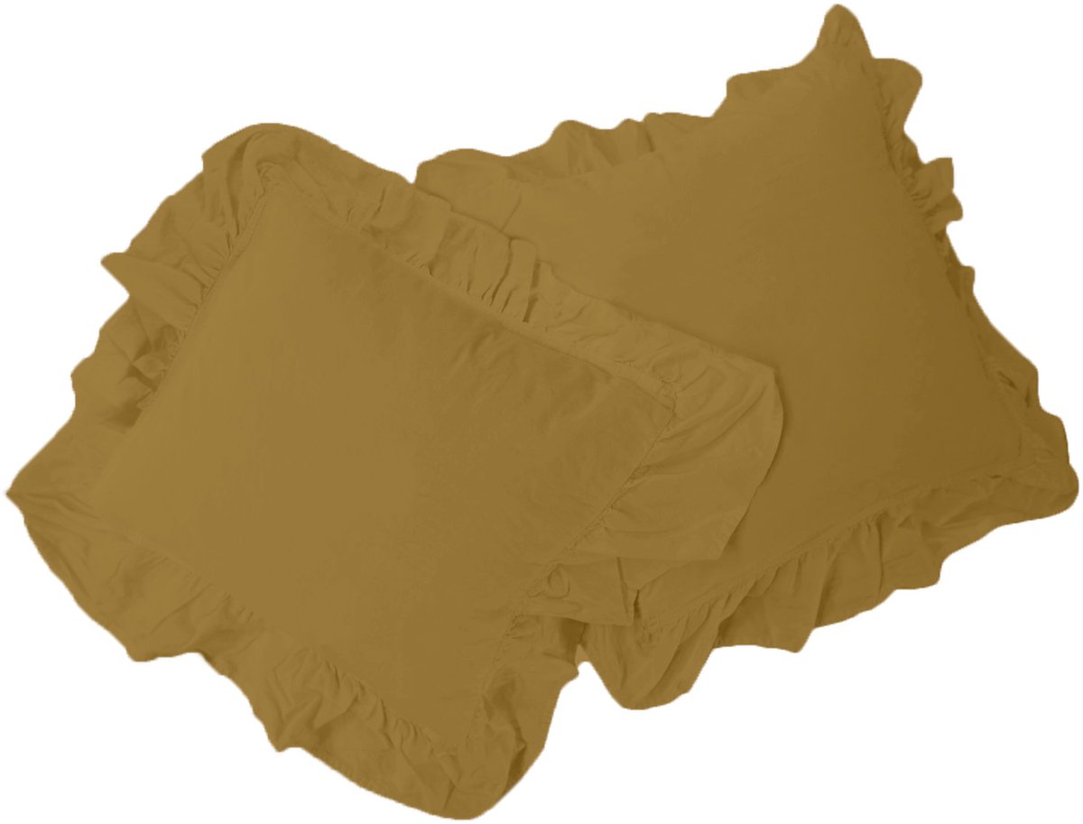 Katoenen Dekbedovertrek 220x200 cm - Olijfgroen - Met Roesjes / Ruches - Gekreukt 100% Katoen - Lits-Jumeaux - Met 2 Kussenslopen