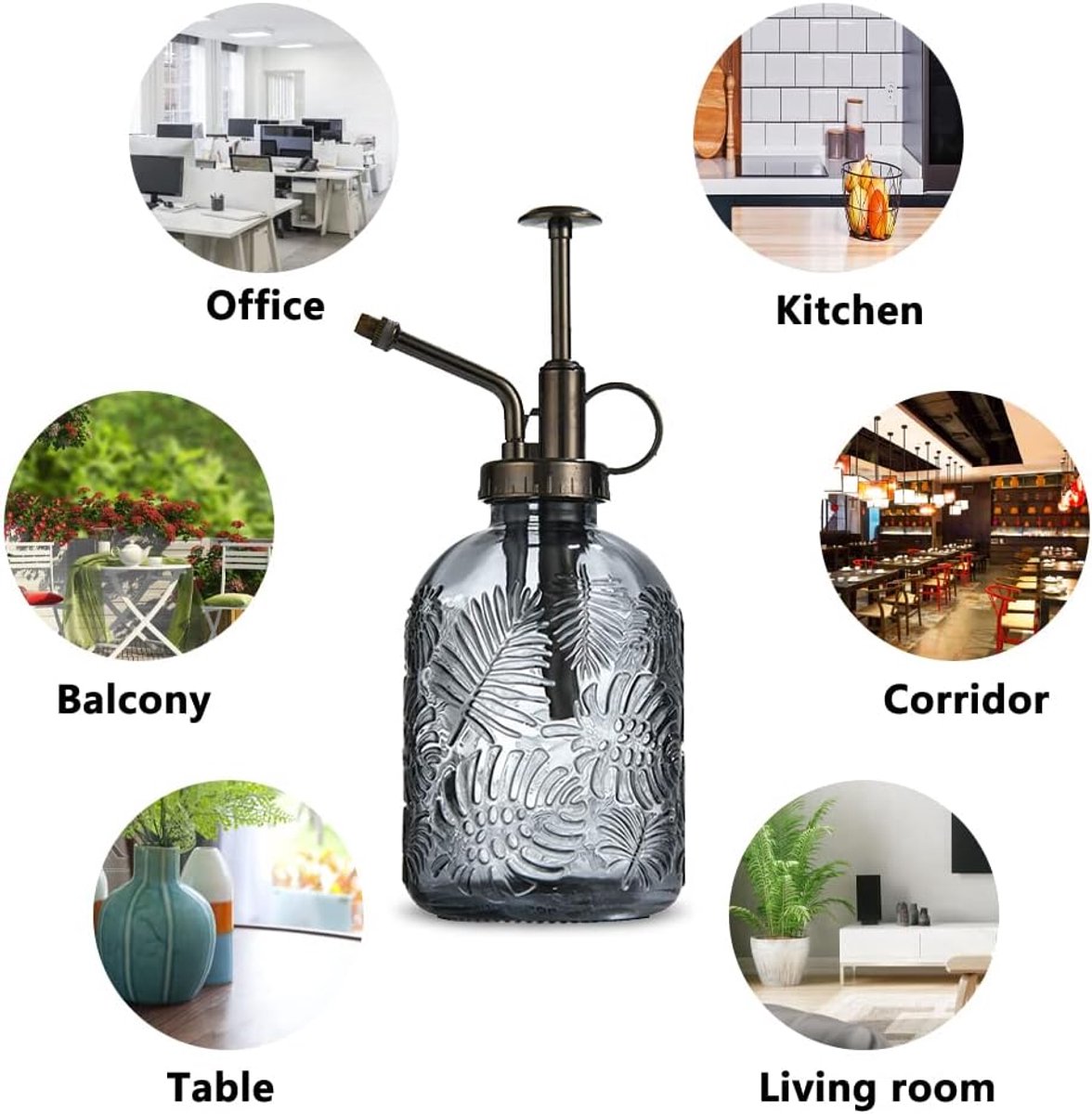 spuitfles voor planten, 360ml Retro reliëf plantenspuit met pomp, geavanceerd bloemenverstuiver drukspuiter voor balkon, kleine tuinplanten, binnenshuis, kantoor - Grijs