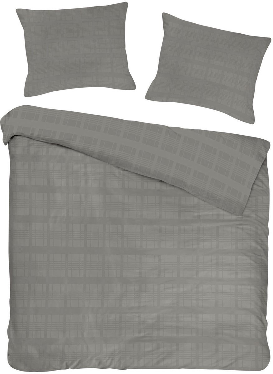 Luxe Mako-Satijn Dekbedovertrek Marsela – 180x200 cm – Grijs Ruit – 100% Katoen – Darymex
