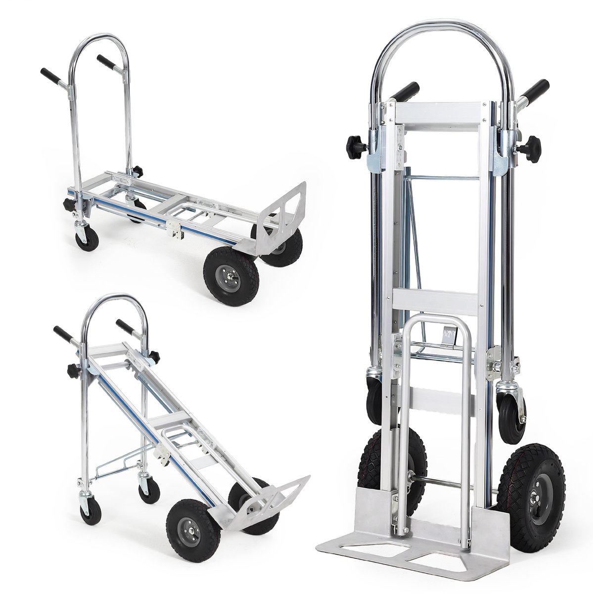 Danky - Veranderbare Aluminium Handwagen 3-in-1 - Inklapbare Laadwagen Met Telescopische Handgreep - Zware Transportwagen Voor Verhuizing En Magazijn