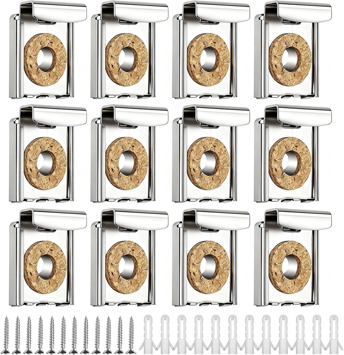Hoogte verstelbare roestvrijstalen wandspiegelbeugel, 12-delig met pluggen en schroeven, ideaal voor spiegels van 4-6 mm dik en tot 20 kg, perfect voor badkamer en woonkamer