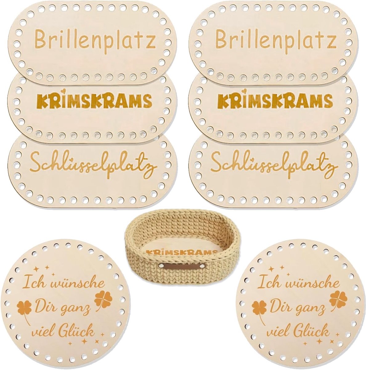 8pcs Wooden Floors for Crochet Basket, 20cm, Bag Bottom for Hooks, Oval/Round Basket Bottom for Hooks, with Text for - ShopVlot