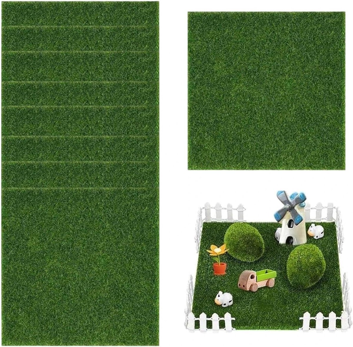 Nepgrasmat 15 × 15 cm - Kunstgras vierkanten - Groen statisch gras voor miniatuurtuinen - ShopVlot