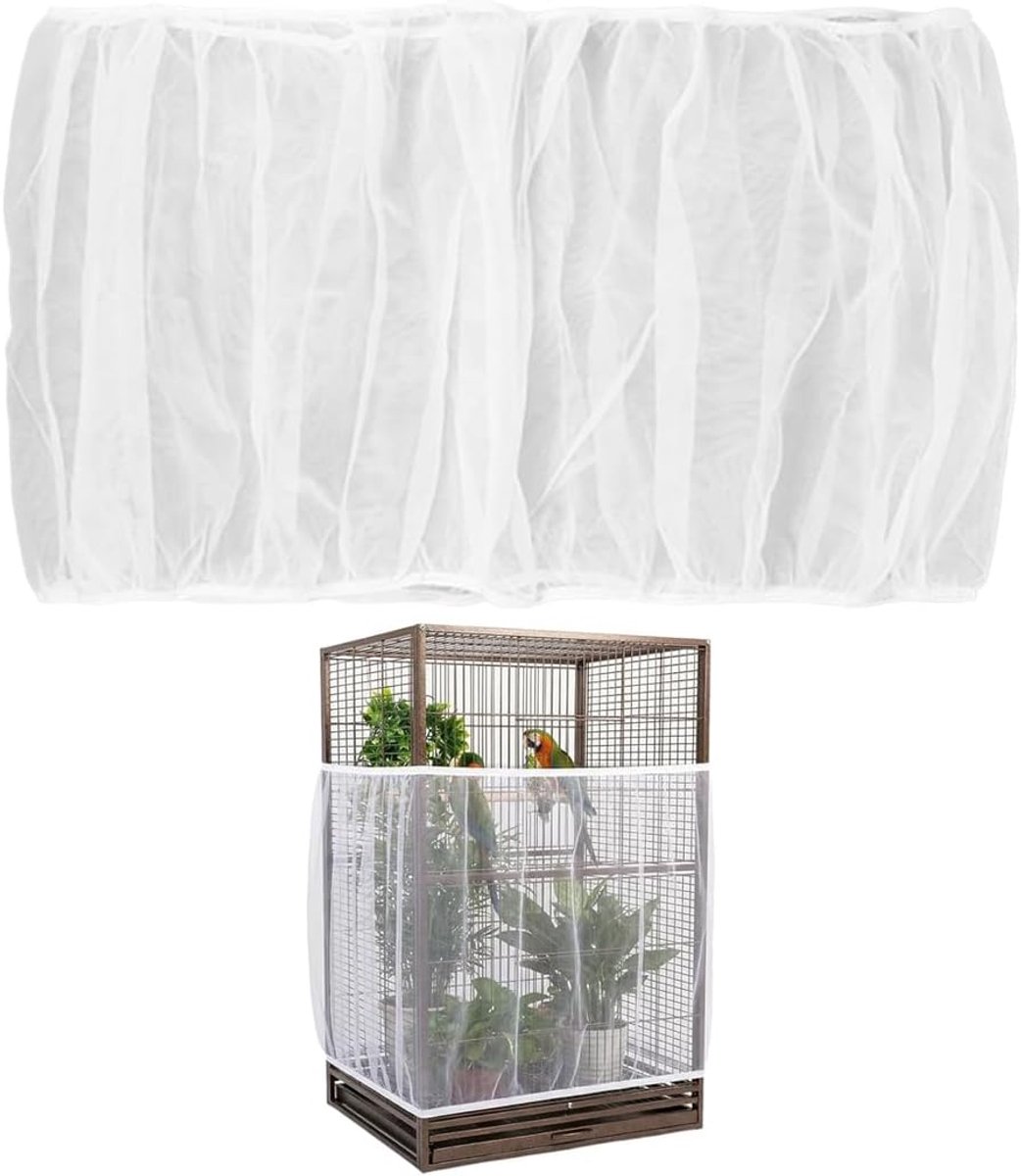 SnelShoppen - Vogelkooinet 1x ademend en stofdicht net voor kooiomtrek 120-140 cm, hoogte 30 cm - duurzaam nylon, wit - ideaal voor vogels in huis of