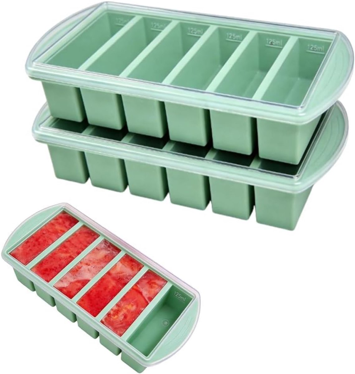 2 Pcs Silicone Freezer Mould with Lid, 6 Holes, Large Ice Cube Tray, Freezer, for Sauce, Butter, Ice Cubes (Mint - ShopVlot