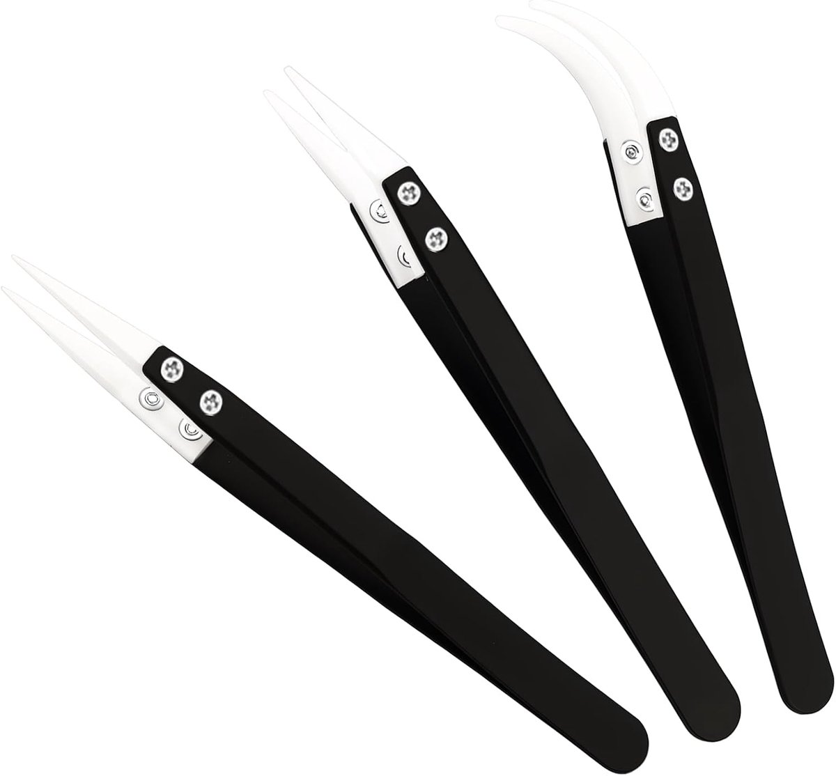 3 Piece Precision Ceramic Reverse Hole Tweezers Set - Non-conductive Anti-Magnetic Soldering Tweezers with Points and - ShopVlot