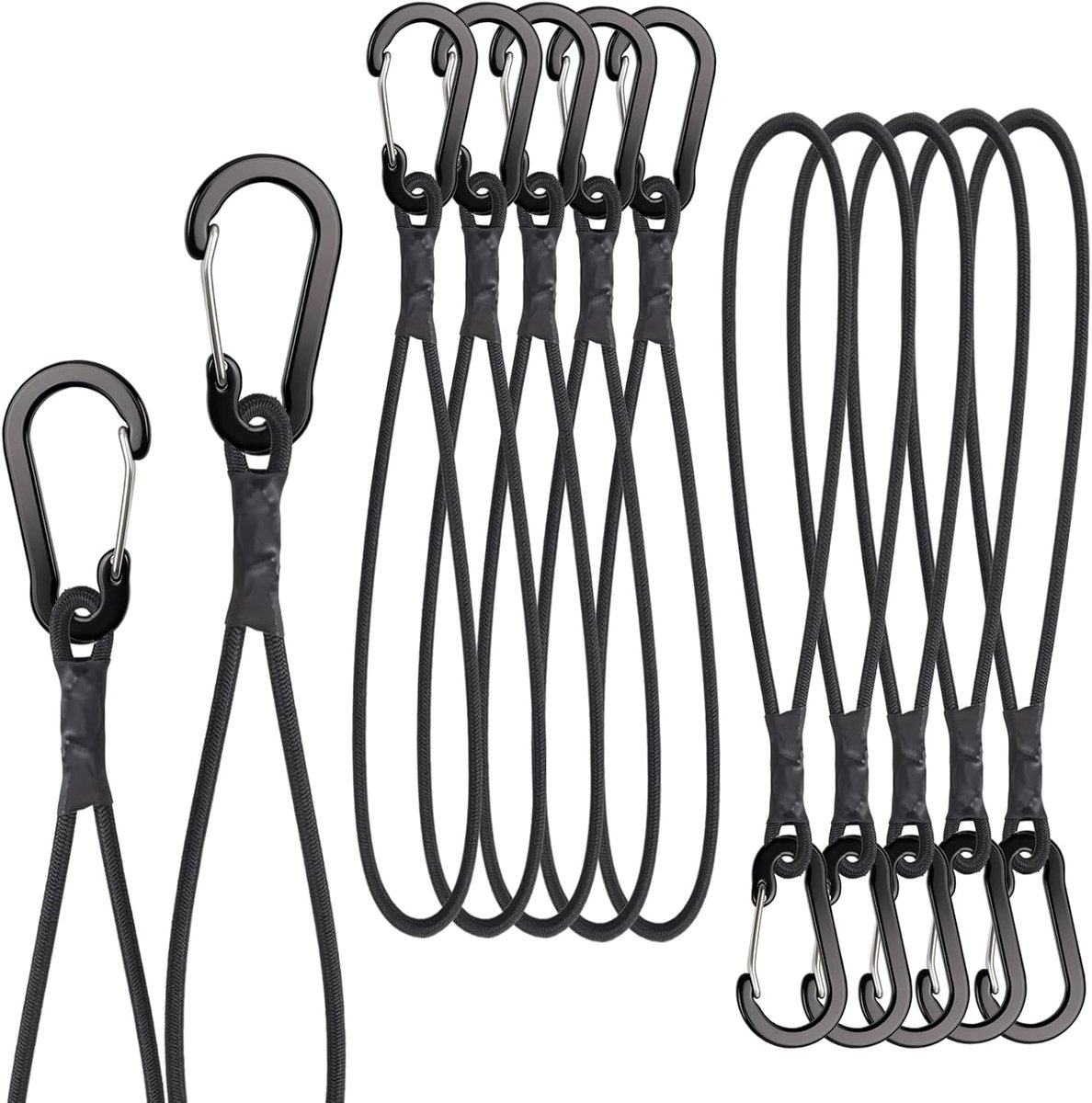 SnelShoppen - Pack van 10 Elastische Straps met Karabijnhaak 25 cm - Elastisch Touw Rubber Spanner voor Tent, Camping, Zeilen, Tuin en Tarpaulins