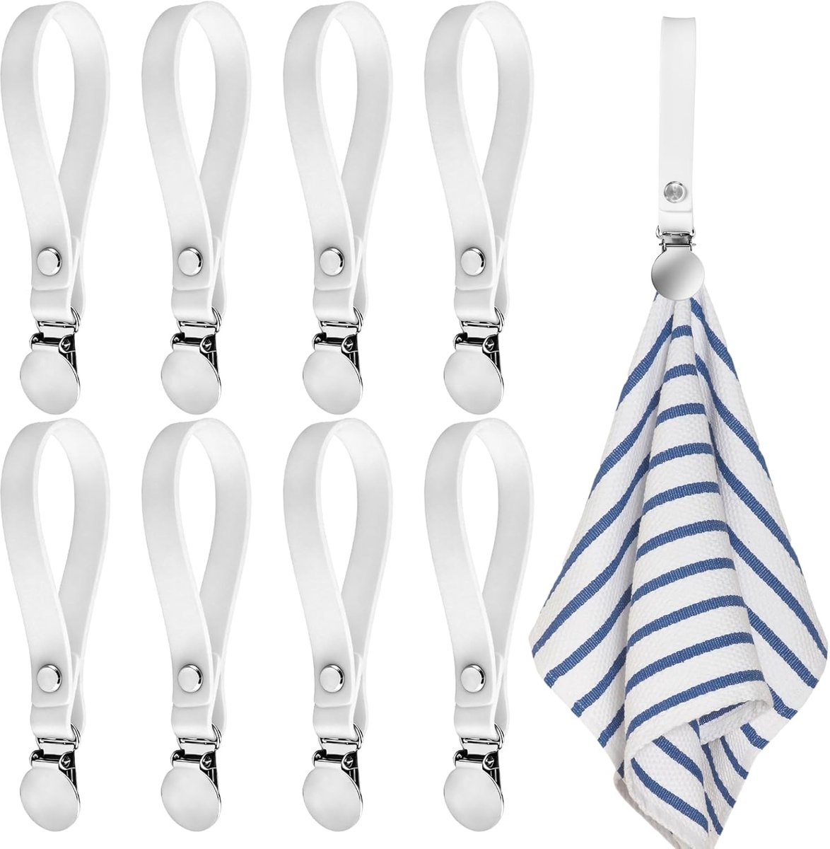 SnelShoppen - 8 Stuks Handdoek Hangers, Siliconen Handdoek Klemmen, Waterafstotend en Roestvrij, Handdoek Hanger voor Keuken, Badkamer, Camping, Wit