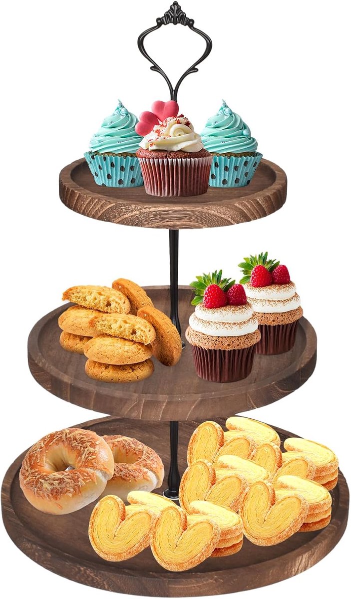 3 Tier Cake Stand Wooden Shelf Cake Stand 3 Tier Fruit Stand 3 Tier Buffet Accessories for Birthday Party, Afternoon - ShopVlot