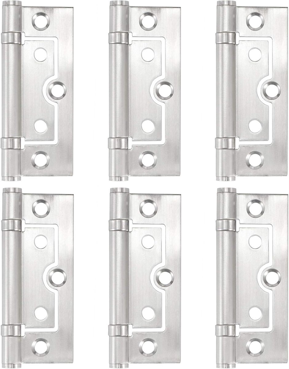 SnelShoppen - Furniture Damper Scharnieren Set 6 Stuks, Sterke RVS Platte Open Scharnieren voor Soepel Deur Openen, Geschikt voor Diverse Deuren 8x3.3
