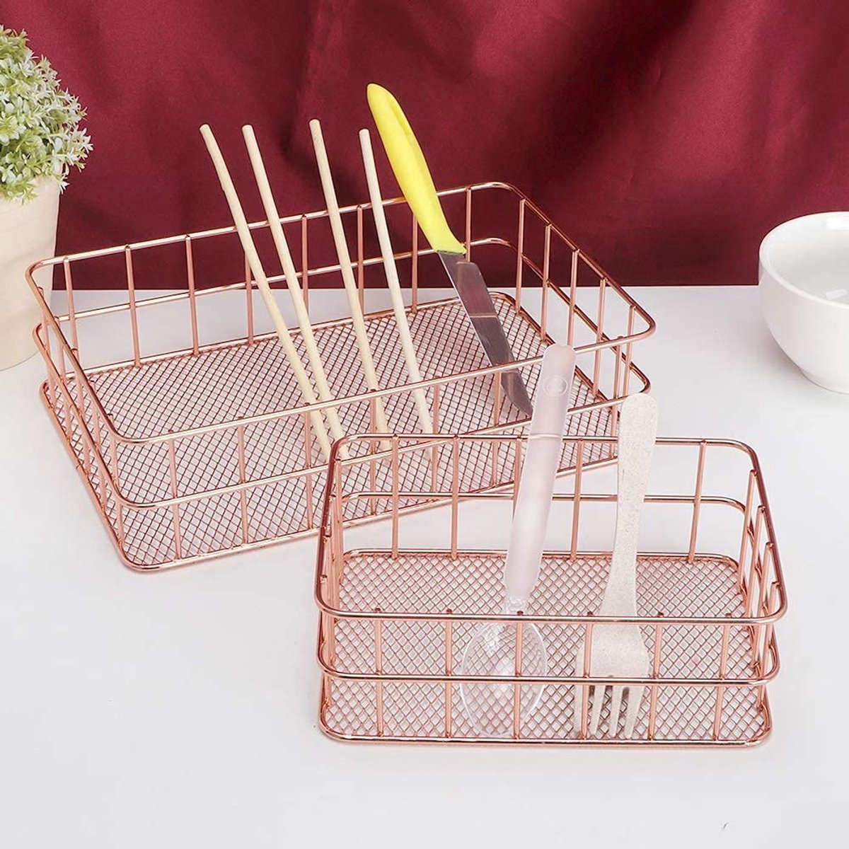 Omgoods- Bureau Organizer Groot Formaat - 2 Stuks - Metalen Manden - Opslag Houder - Cosmetica/Briefpapier - Praktisch voor Thuisgebruik - Opberghouder