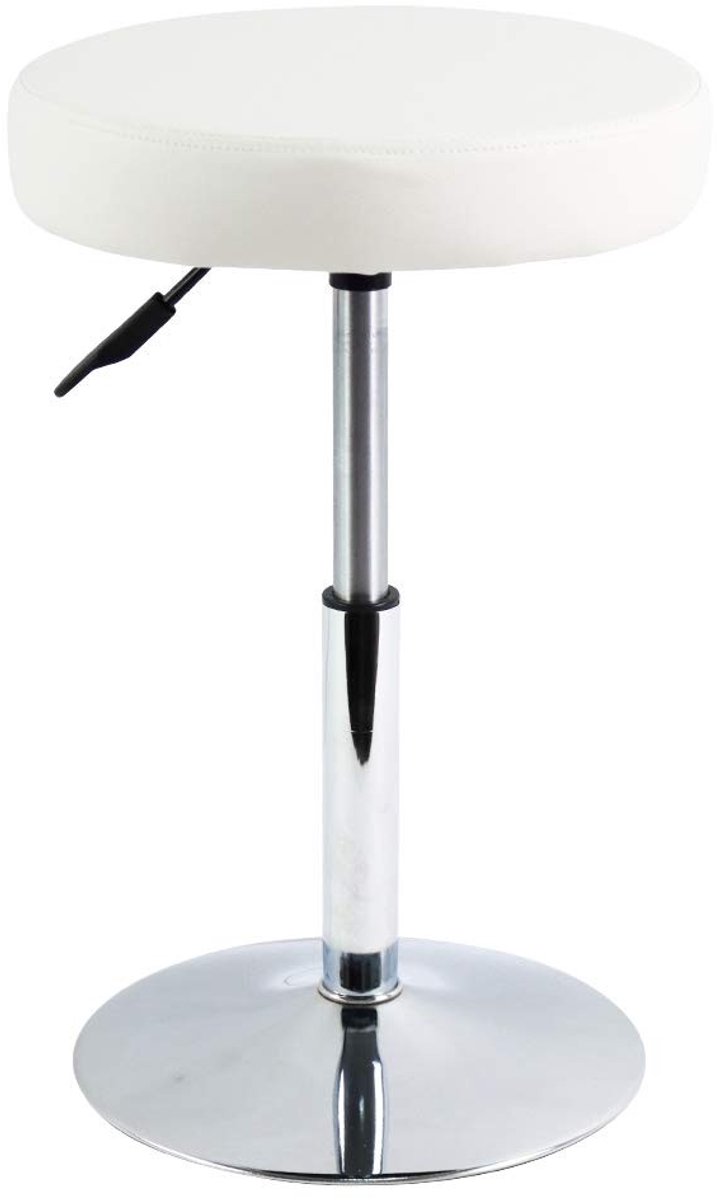 Omgoods - Witte Korte Winkelkruk in Hoogte Verstelbare Draaistoelkruk voor Kantoor Spa Salon Manicure en Tattoo-Stations Ronde Lederen Kruk met PU-...