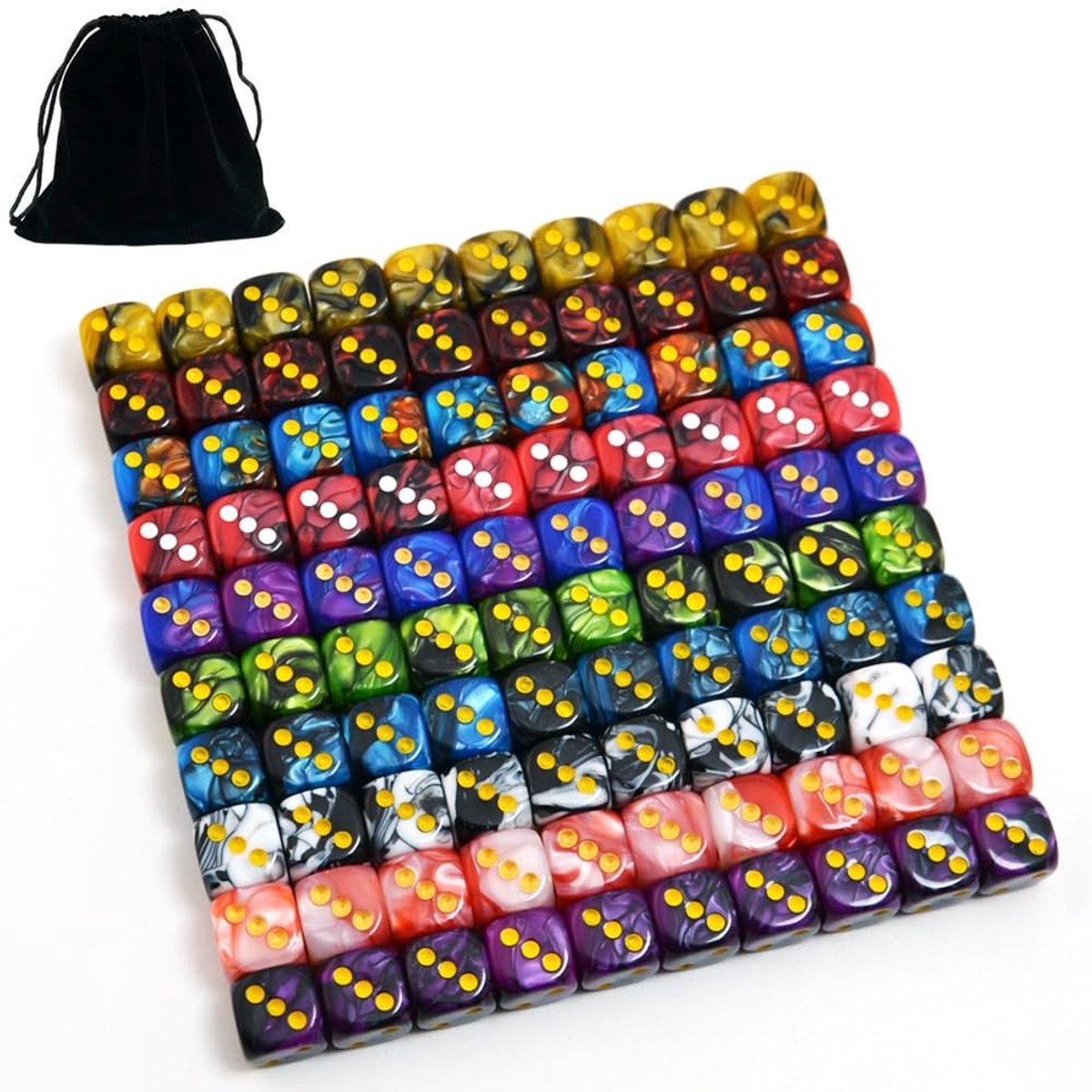 Omgoods - Set van 100 Mini D6 Dobbelstenen met Opbergtas