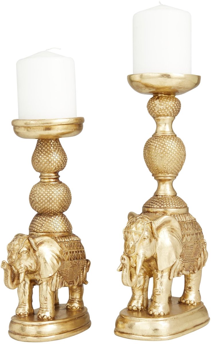 Omgoods - Set van 2 Polystone Olifant Kaarsenhouders in Goud