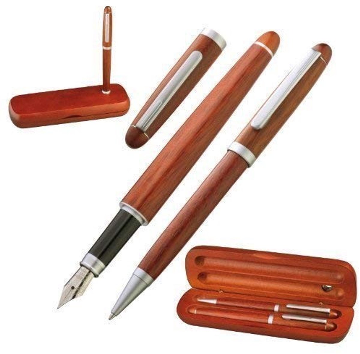 Omgoods - Schrijfactie Set met Houten Look, Balpen en Vulpen